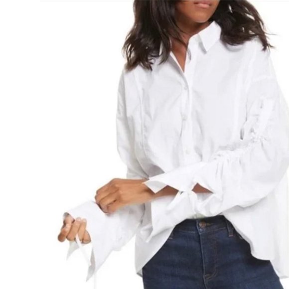 Free People Tops - NWT FREE PEOPLE Oversized Rushed Sleeve Button-Up Poplin Top